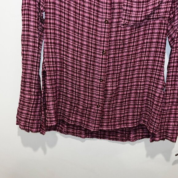 Anthropologie Pilcro Womens Pink & Black Plaid Button-Down Shirt XS - Picture 4 of 9